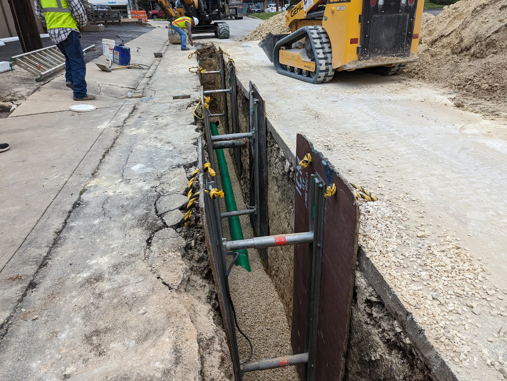 Open cut trench sewer installation